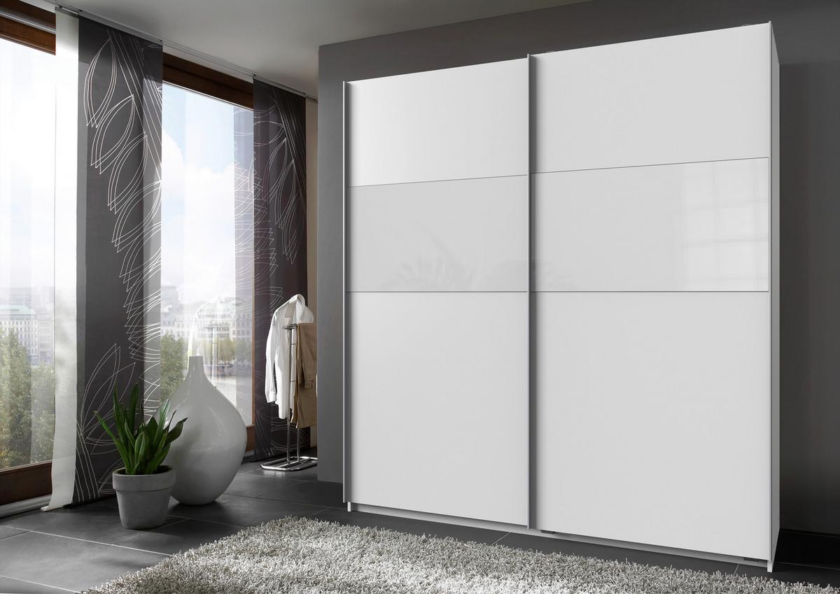 Schwebetürenschrank in Weiß - Alufarben/Weiß, Holzwerkstoff/Metall (180/200/64cm) - Mömax