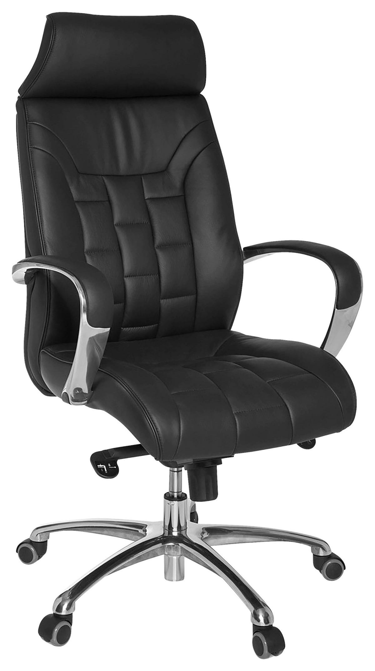 Chefsessel Turin Schwarz - Schwarz/Alufarben, MODERN, Leder/Kunststoff (66/128/62cm) - MID.YOU