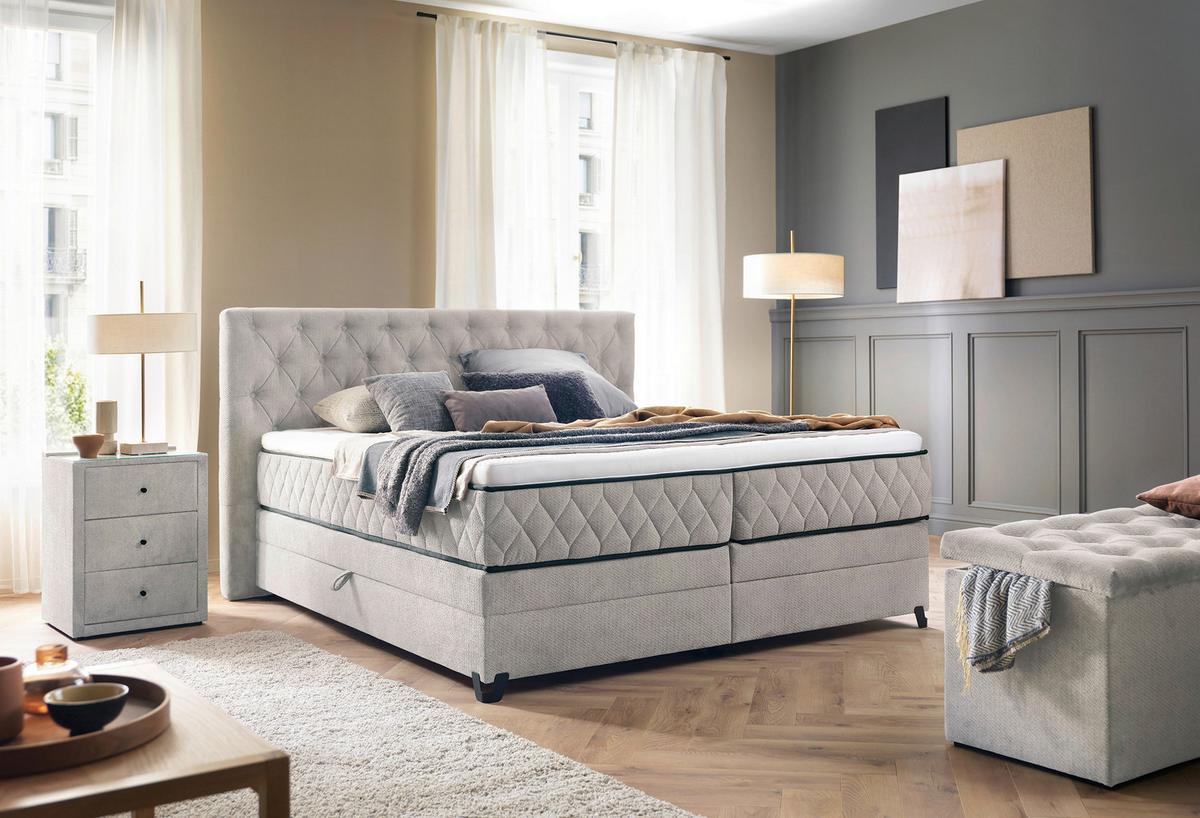 Boxspring Krevet Carmen - tirkizna/boje šampanjca, Konvencionalno, drvni materijal/drvo (180/200cm) - Modern Living