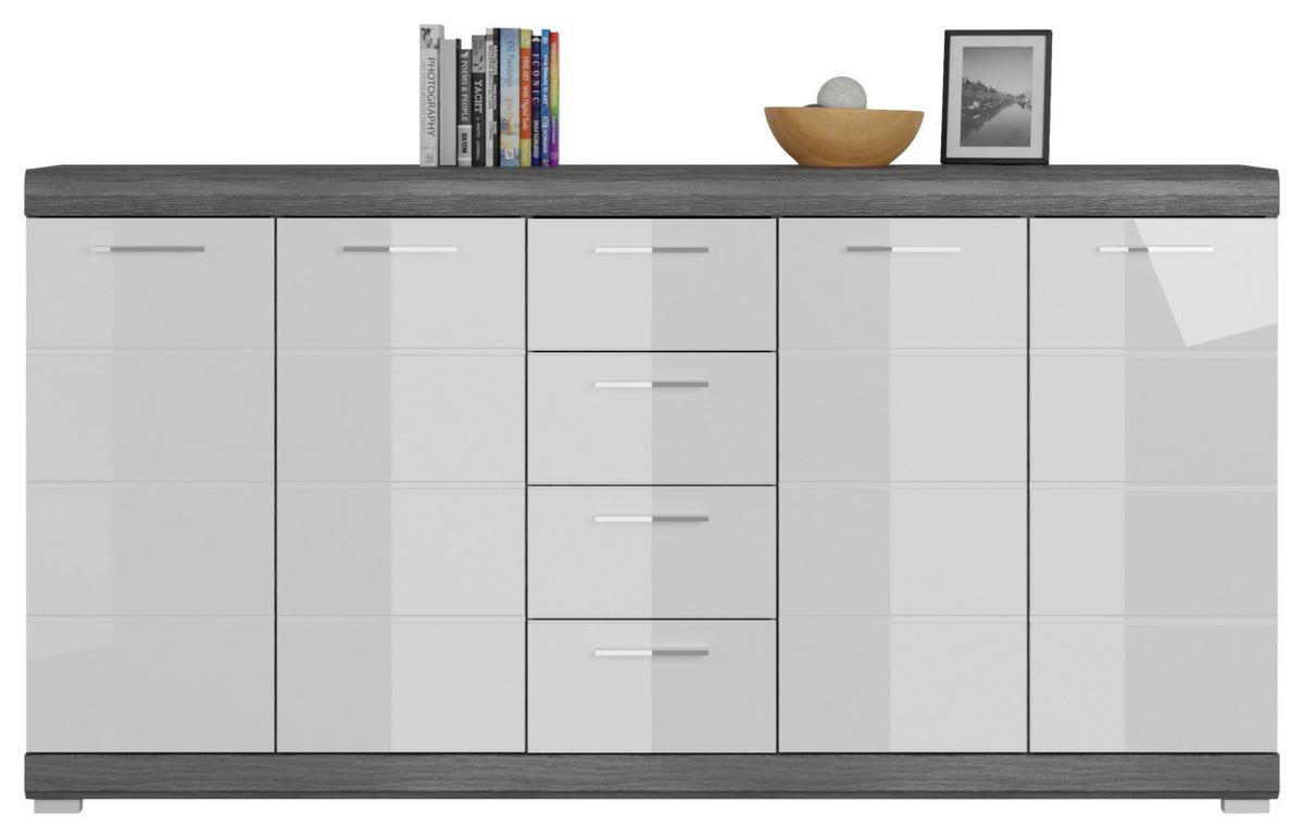 Kommode Scout ca. 165x85 cm Weiß/Grau - Chromfarben/Weiß Hochglanz, Design, Holzwerkstoff/Kunststoff (165/85/37cm) - MID.YOU