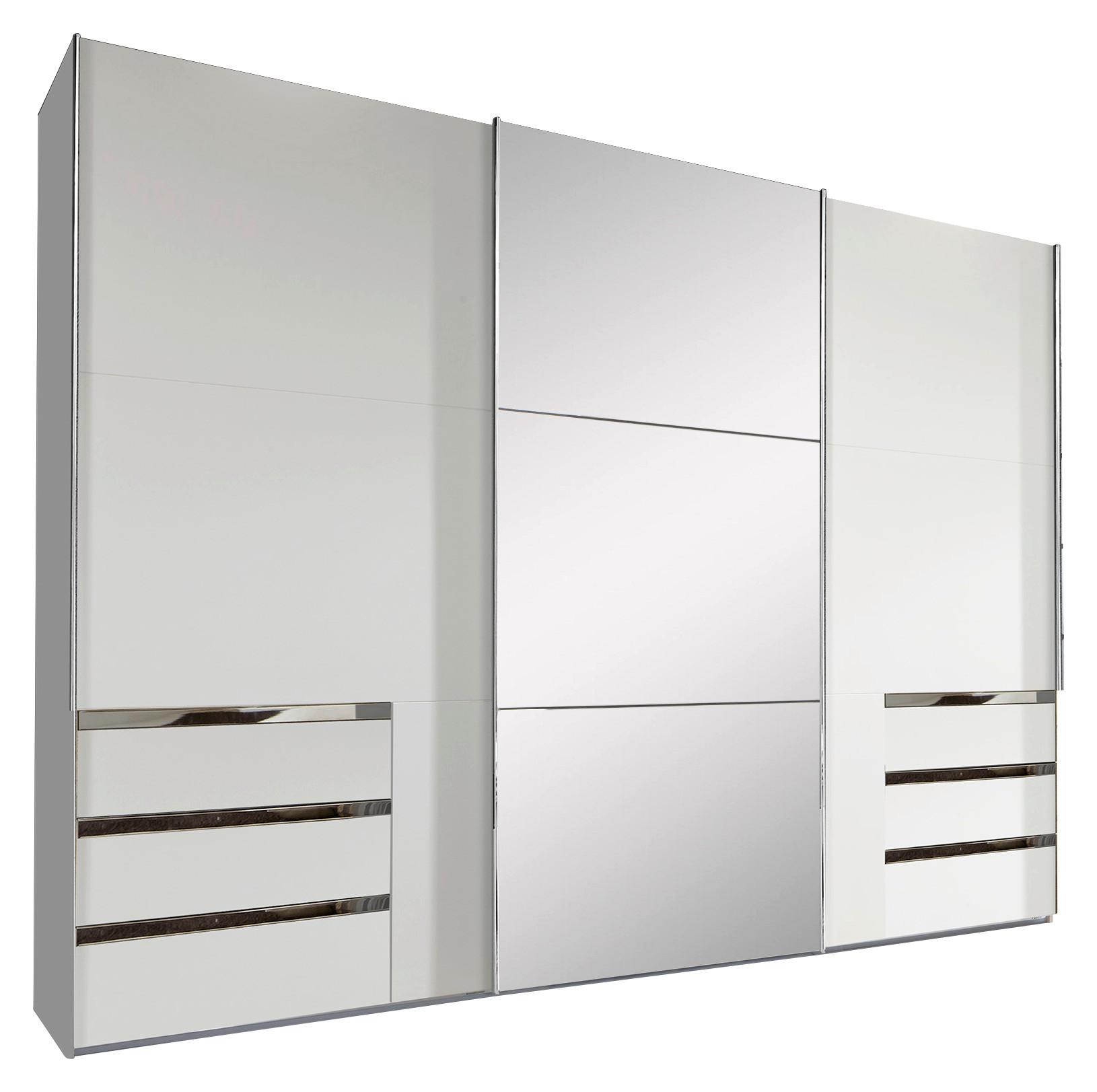 Schwebetürenschrank Level 36A ca. 300x216 cm Weiß m. Spiegel - Chromfarben/Silberfarben, MODERN, Glas/Holzwerkstoff (300/216/65cm) - MID.YOU