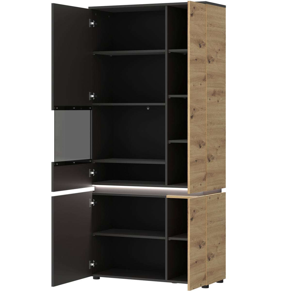 Vitrina Luci - siva/zelena, Trend, staklo/drvni materijal (90,4/199/40cm) - Modern Living