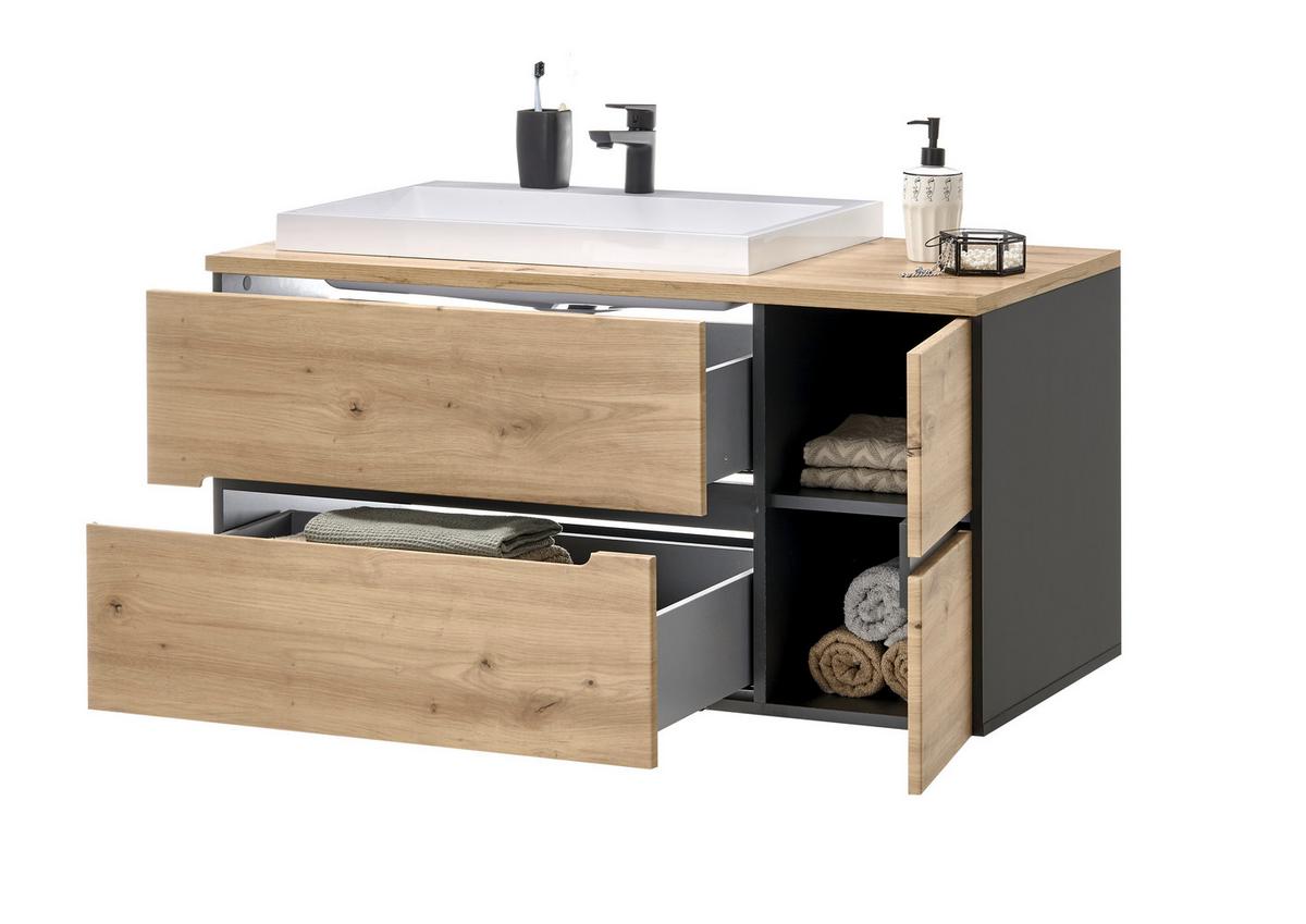 Waschbeckenunterschrank Memphis Grau/Eiche Artisan - Eiche Artisan/Weiß, MODERN, Holzwerkstoff/Stein (110/54/53cm) - Mömax