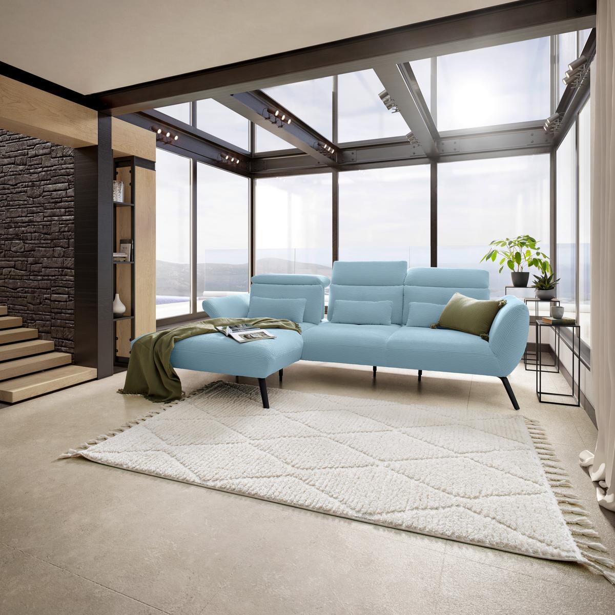 Wohnlandschaft Seattle Blaugrau - Blaugrau/Schwarz, MODERN, Holzwerkstoff/Textil (196/301cm) - Premium Living