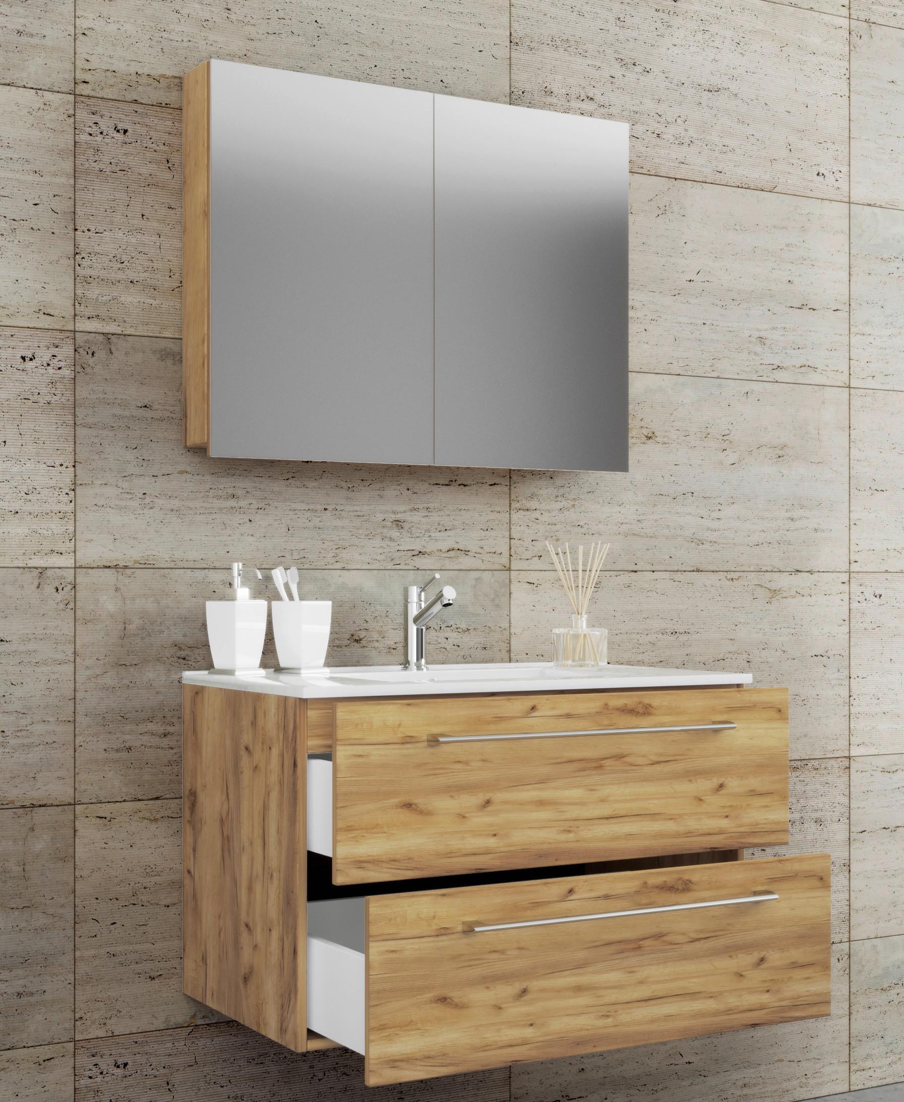 Kopalnica Badinos, Hrast - bela/barve aluminija, Moderno, kovina/leseni material (80cm) - MID.YOU