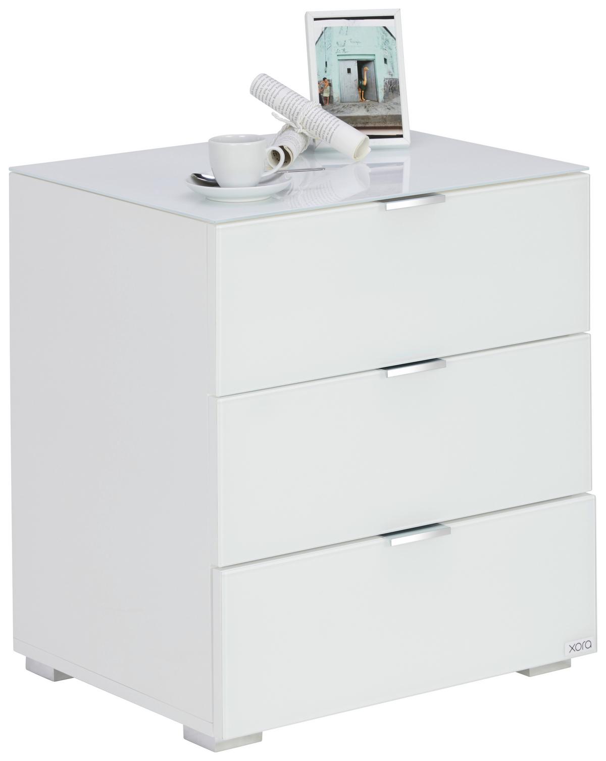 SZAFKA NOCNA VEGAS - biały/kolor chromowy, Design, materiał drewnopochodny/tworzywo sztuczne (50/56/42cm) - Novel