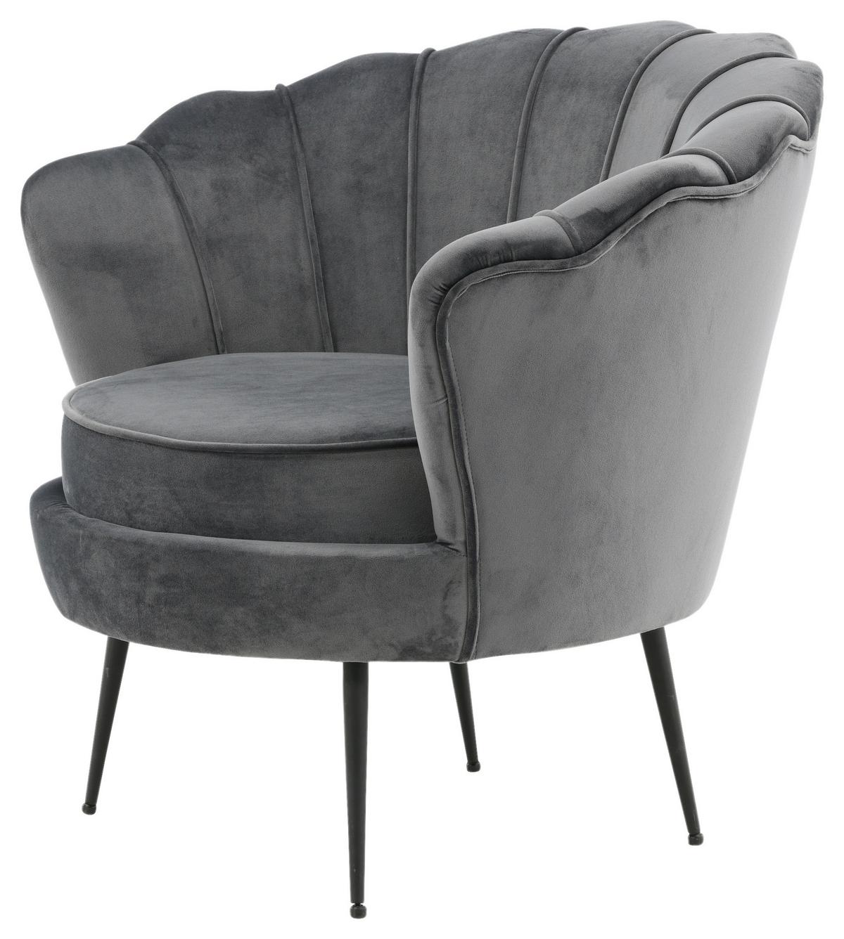Sessel Calais ca. 83x76 cm Dunkelgrau Samt - Dunkelgrau/Schwarz, Design, Textil/Metall (83/76/77cm) - Livetastic