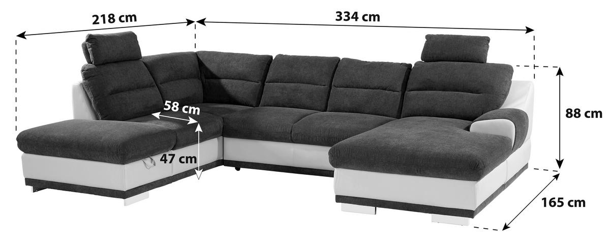 Sedežna Garnitura Seaside, Z Ležiščem, Predalom, Oblika U - barve kroma/rjavosiva, Konvencionalno, kovina/tekstil (218/334/165cm) - Premium Living
