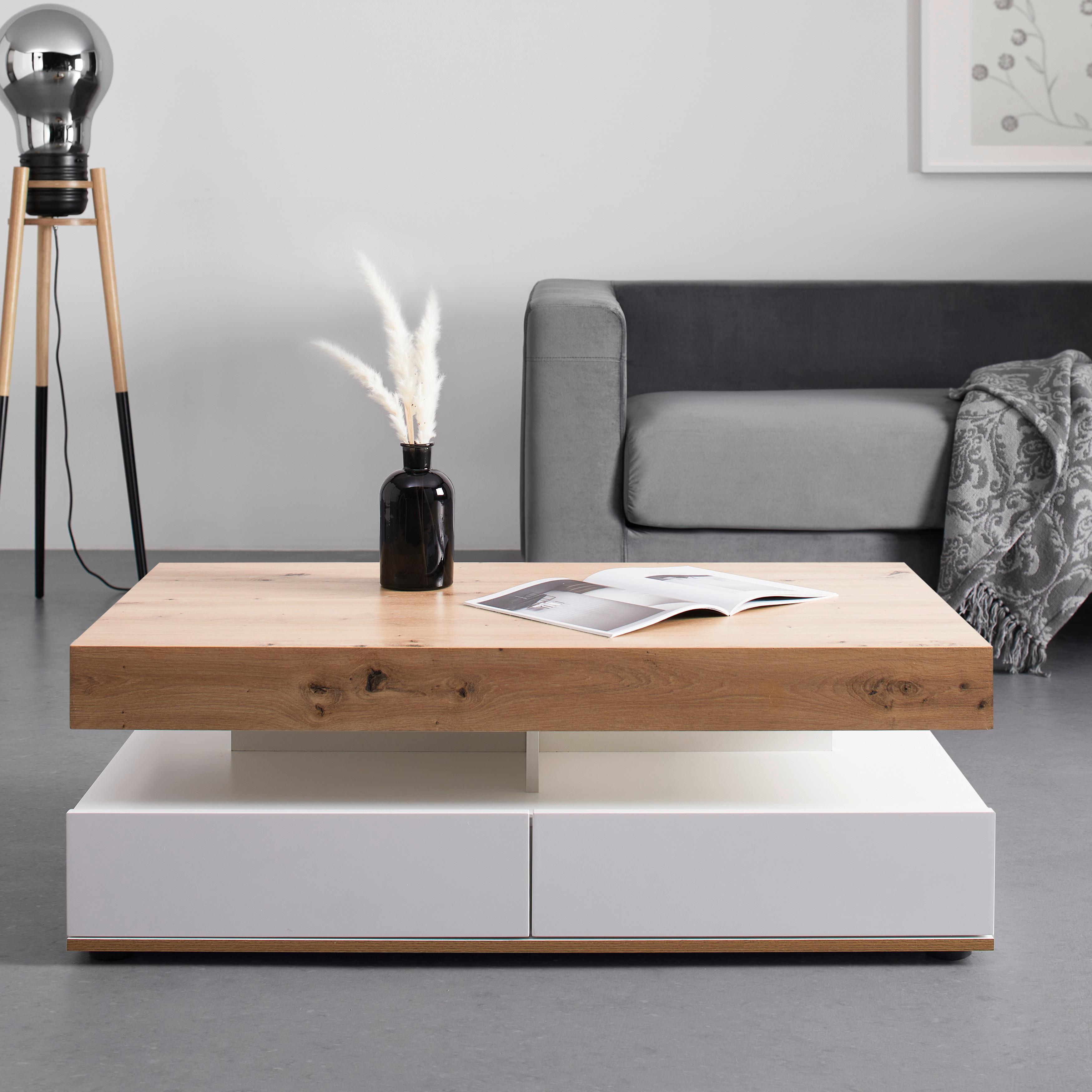 Couchtisch Cara Weiß/ Eichefarben MDF mit Stauraum - Eichefarben/Weiß, MODERN (110/60/38cm) - Bessagi Home