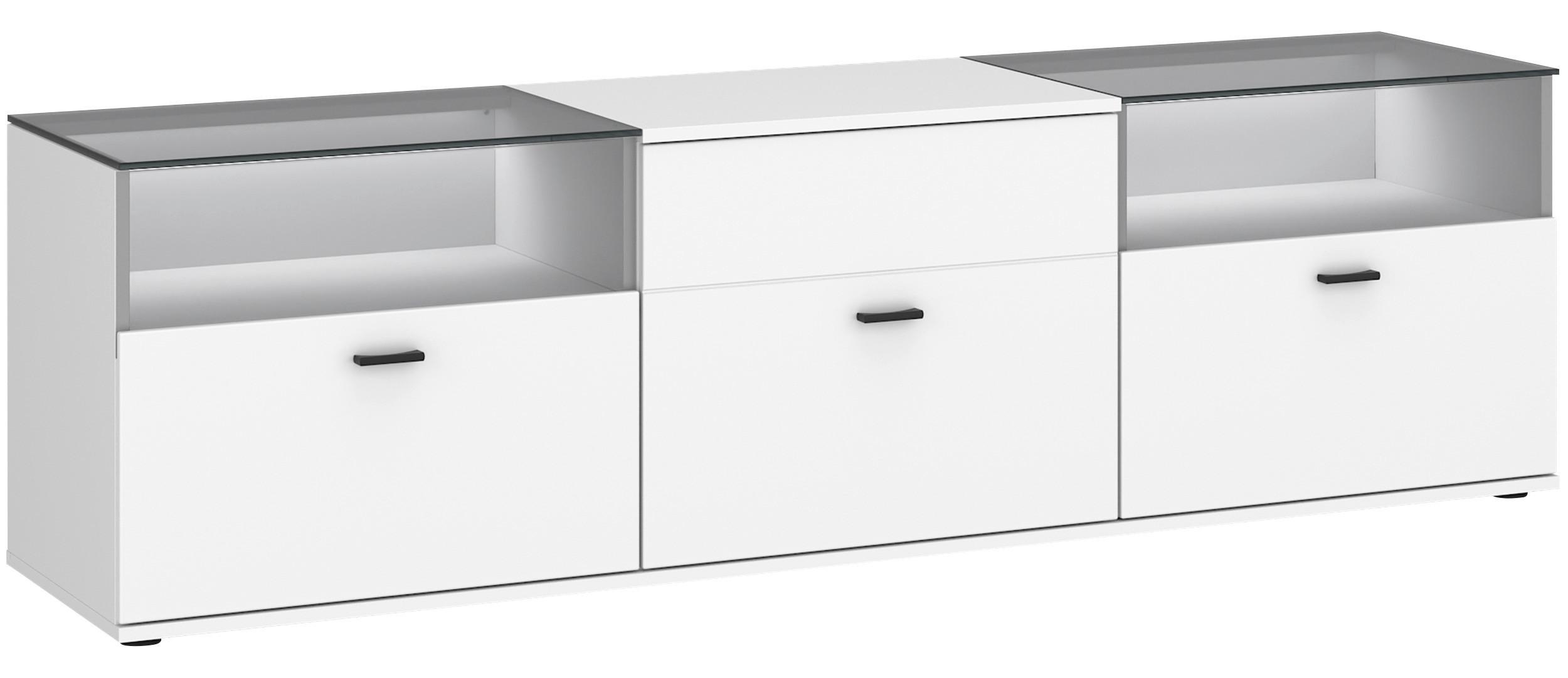 Comodă TV RION - alb, Modern, sticlă/material pe bază de lemn (180/53/50cm) - Modern Living