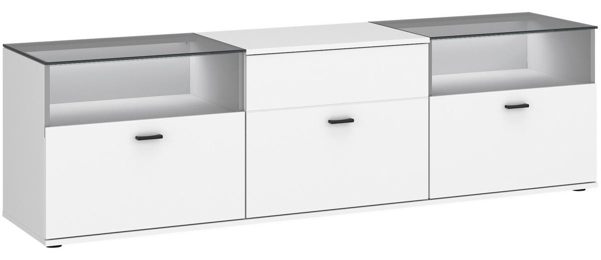 Comodă TV RION - alb, Modern, sticlă/material pe bază de lemn (180/53/50cm) - Modern Living