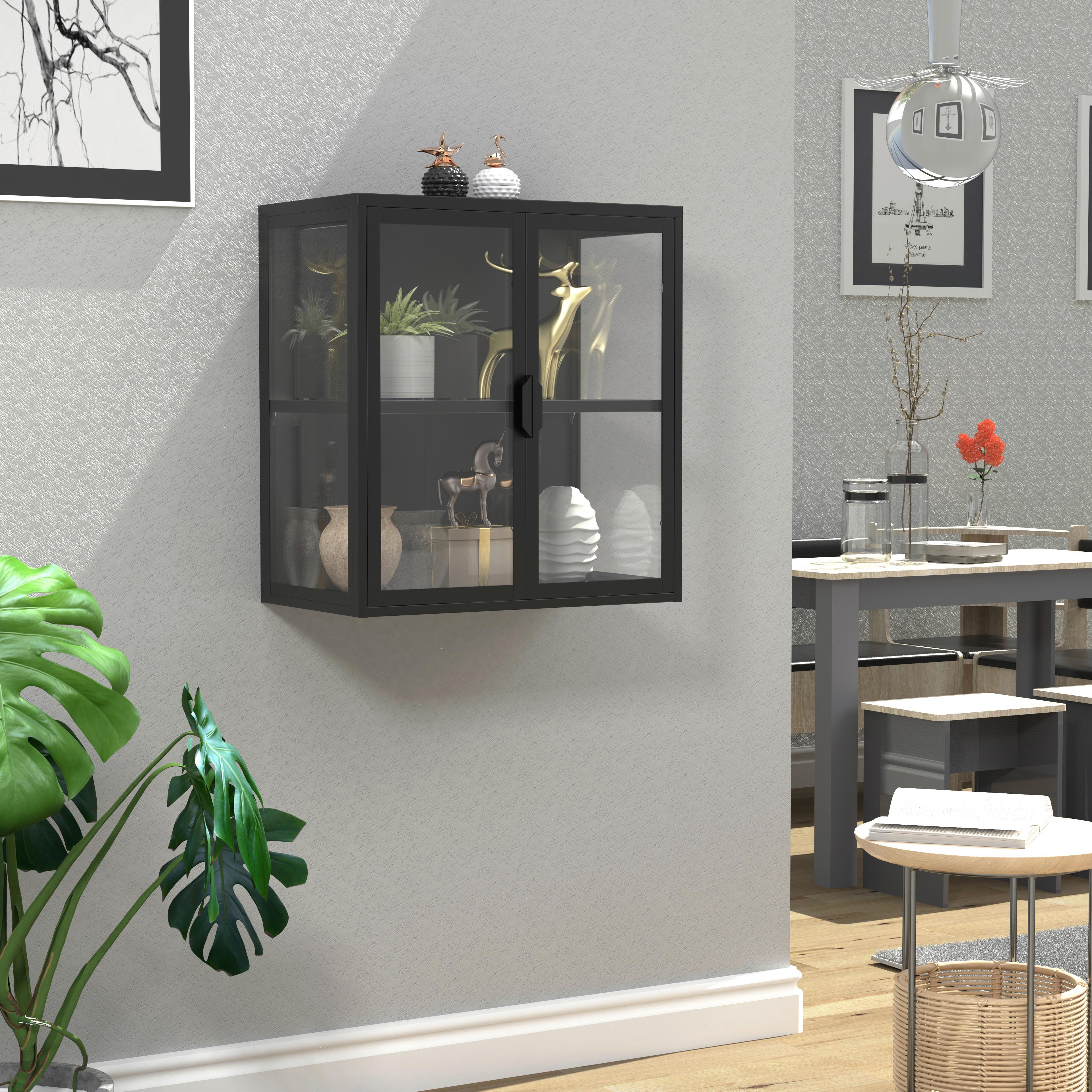 HÄNGEVITRINE FLOKAS S - Transparent/Schwarz, Design, Glas/Metall (60/65/35cm) - MID.YOU