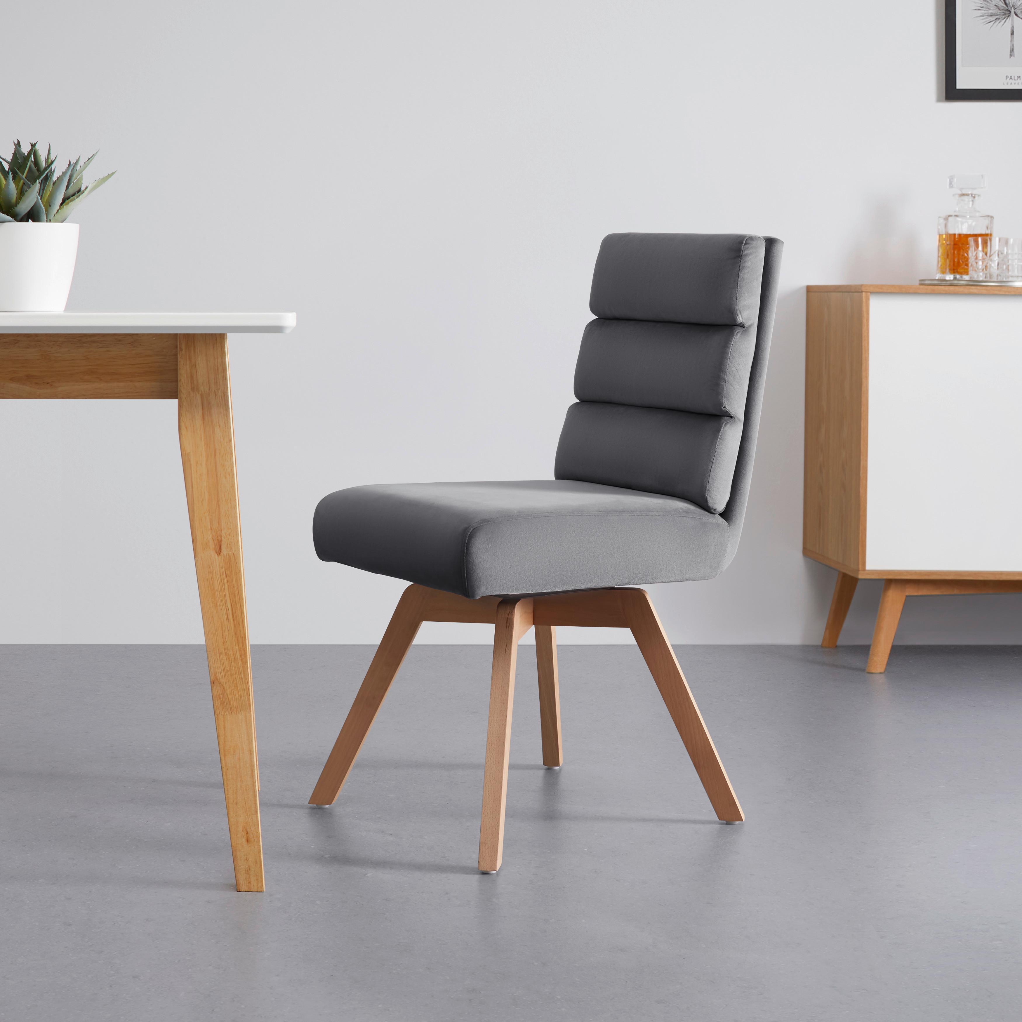 Stuhl "Katrin", Samtbezug, drehbar, grau, Echtholz Beine - Buchefarben/Grau, MODERN, Holz/Textil (45/62/88cm) - Bessagi Home