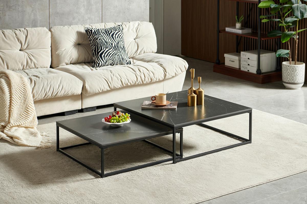 ZESTAW STOLIKÓW KAWOWYCH PACIFIC - czarny, Design, metal/ceramika (75/65/27/22/75/65cm) - Livetastic