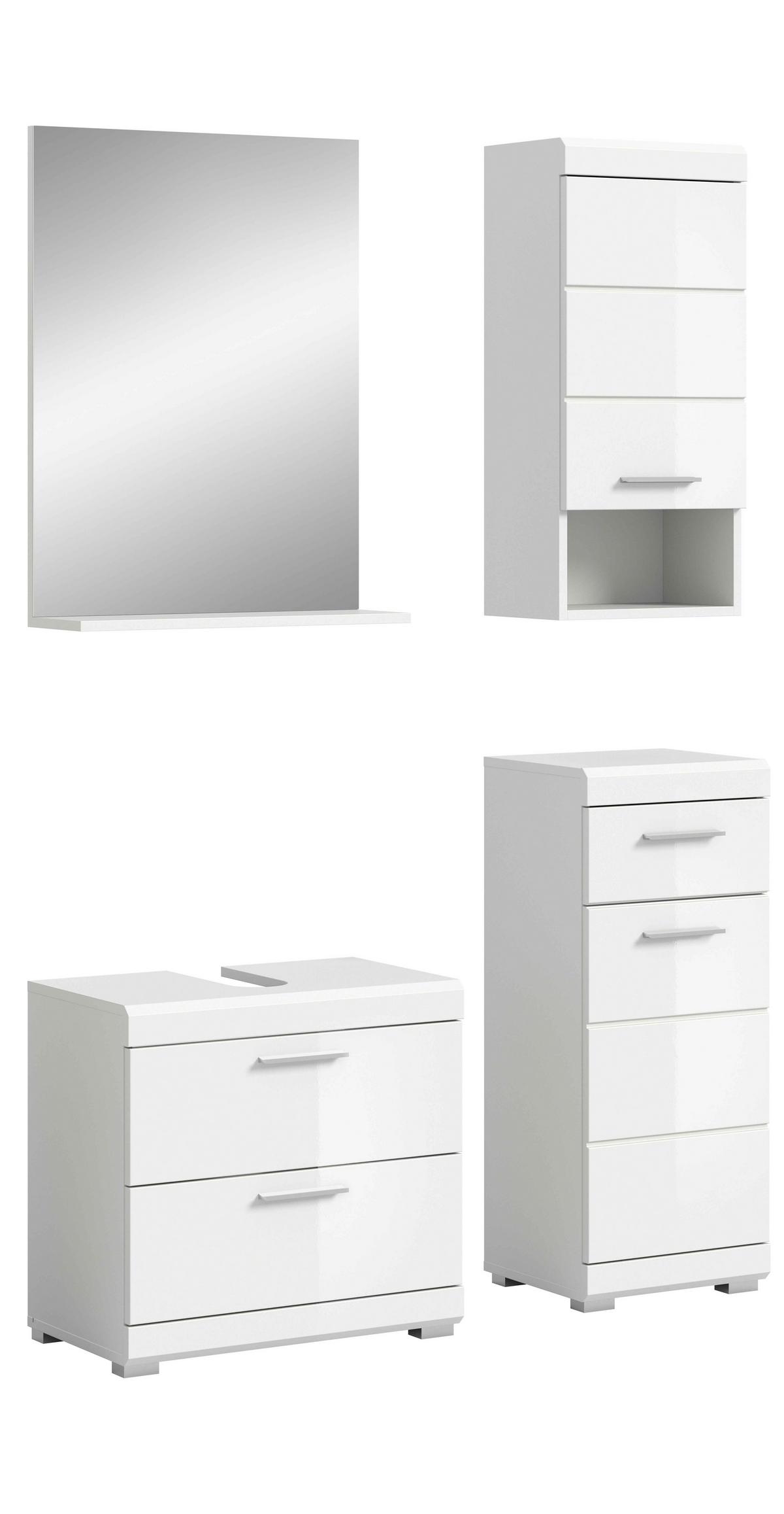 Badezimmer SCOUT 5-teilig Weiß Hochglanz - Weiß Hochglanz/Silberfarben, MODERN, Glas/Holzwerkstoff (134cm) - MID.YOU