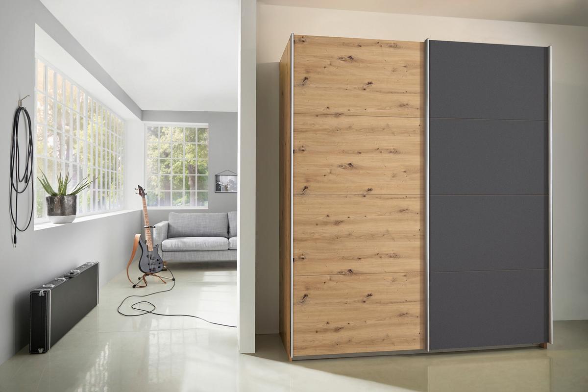 Ormar S Kliznim Vratima Subito - boje grafita/hrast Artisan, Moderno, drvni materijal/metal (181/197/61cm) - Modern Living
