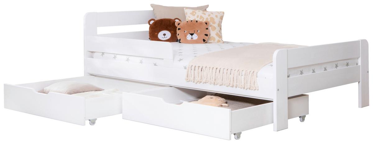 Bett Bennet mit Schubkasten ca. 120x200 cm Weiß - Naturfarben/Weiß, MODERN, Holz/Textil (120/200cm) - MID.YOU
