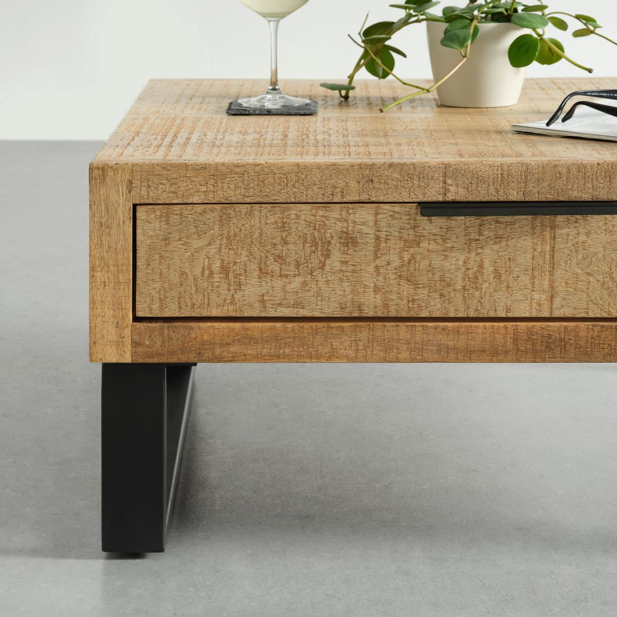 Couchtisch Everest in Naturfarben/Schwarz - Schwarz/Naturfarben, Natur, Holz/Metall (80/40/80cm) - Mömax