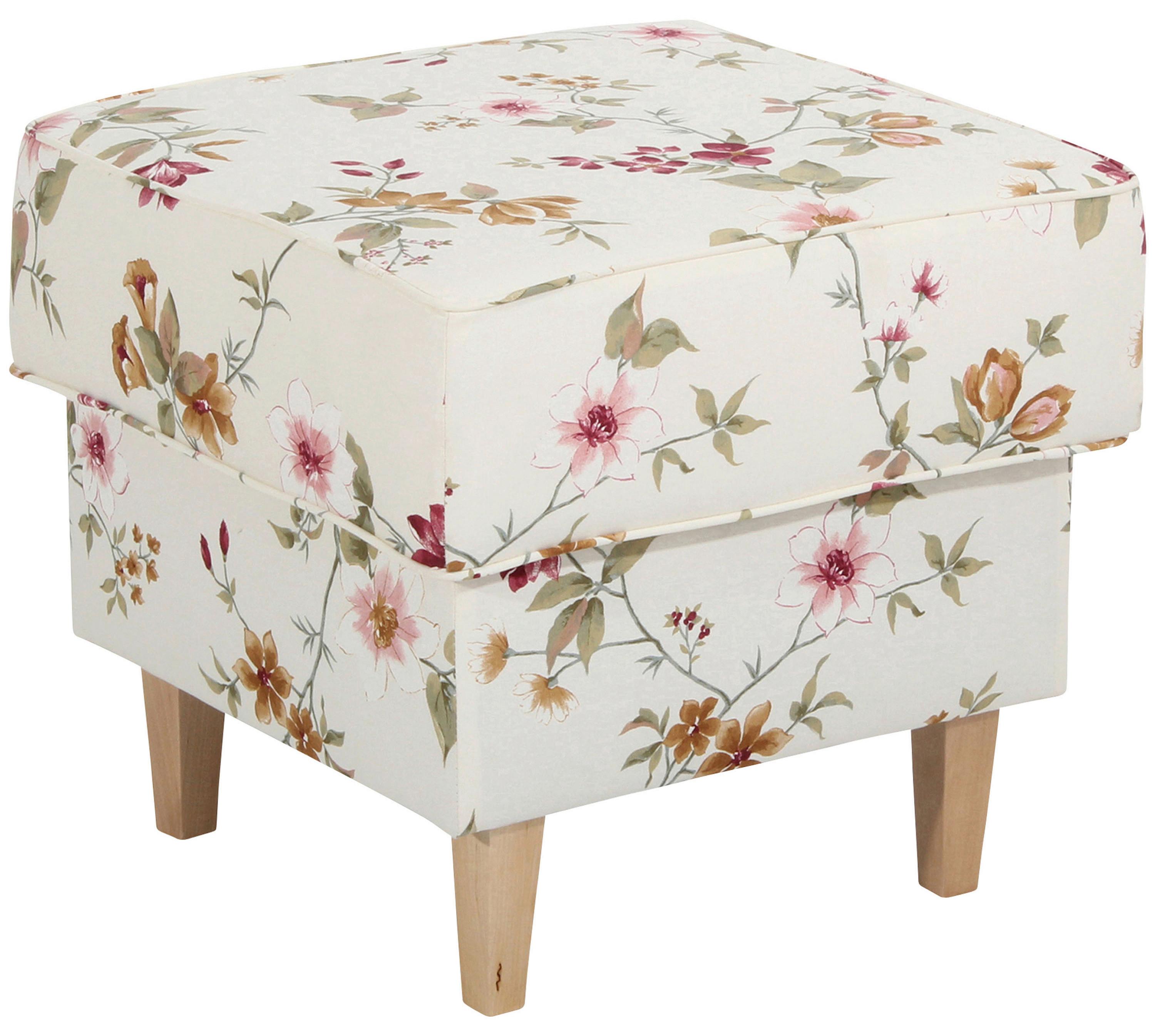 Hocker Lorris Weiß Flachgewebe - Buchefarben/Weiß, Design, Holz/Textil (53/45/53cm) - Max Winzer