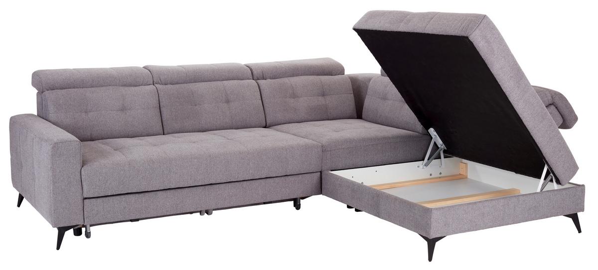 Sedežna Garnitura Barletta, Siva, Ležišče, Predal - črna, Moderno, kovina/tekstil (289/228cm) - Premium Living