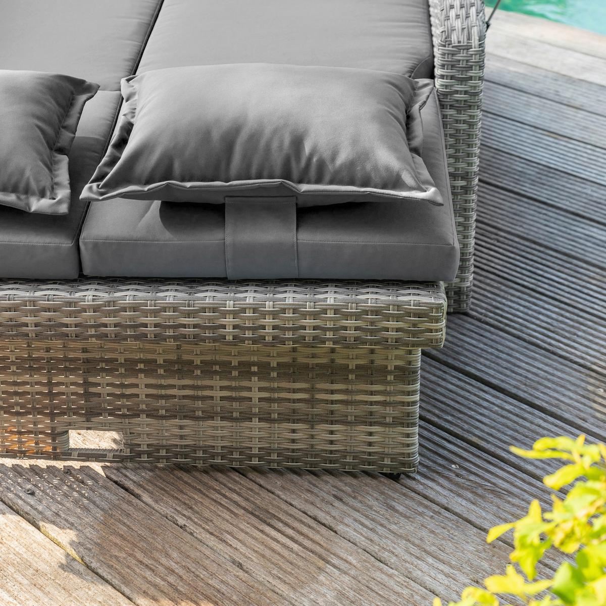 Loungegarnitur 2-teilig Bahia Tobago Holz/Metall mit Kissen - Grau, Basics, Holz/Textil (117/93/74cm) - Gardenson