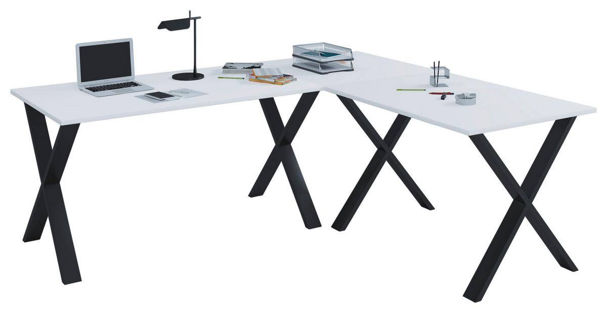 Kotna Pisalna Miza Lona, Bela, Črna, 190x160cm - črna/bela, Moderno, kovina/leseni material (190/160/76cm) - MID.YOU