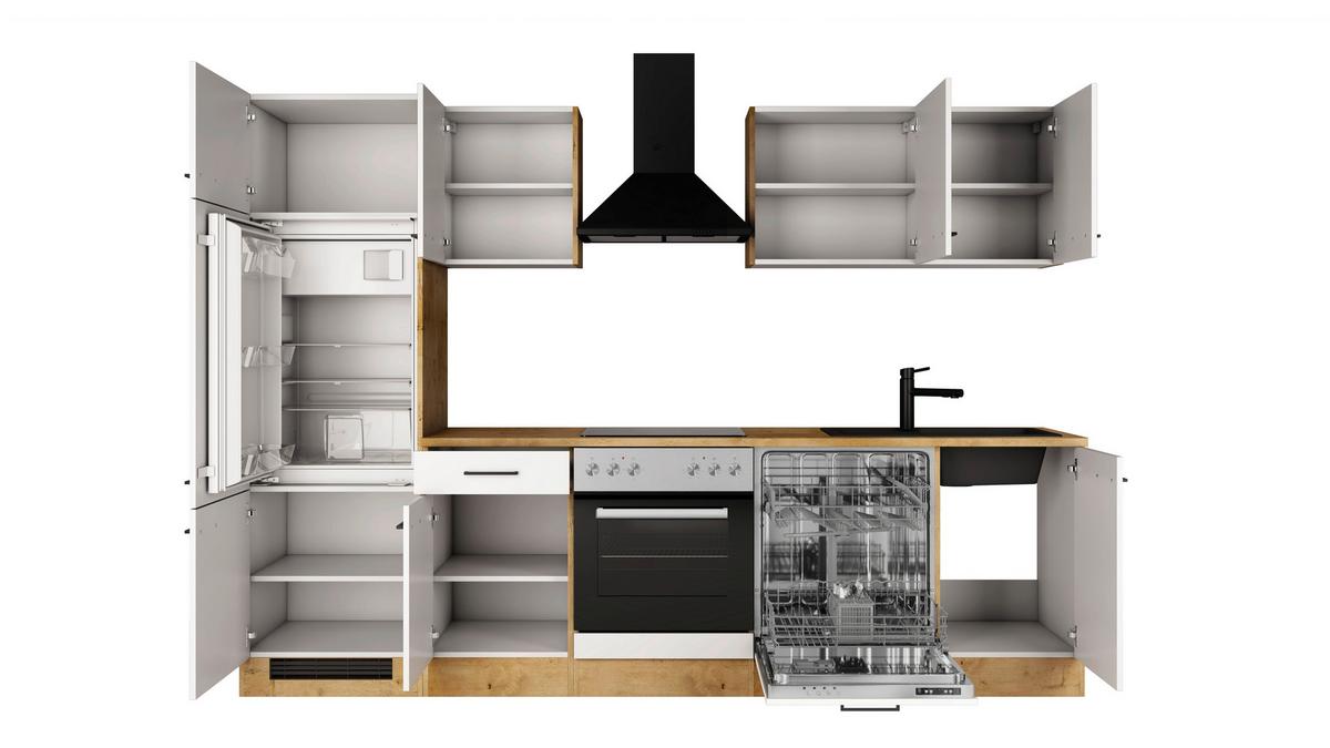 Küchenblock Avila m. Geräten Magnolie - Eichefarben/Magnolie, Trend, Holzwerkstoff/Metall (280cm) - FlexWell