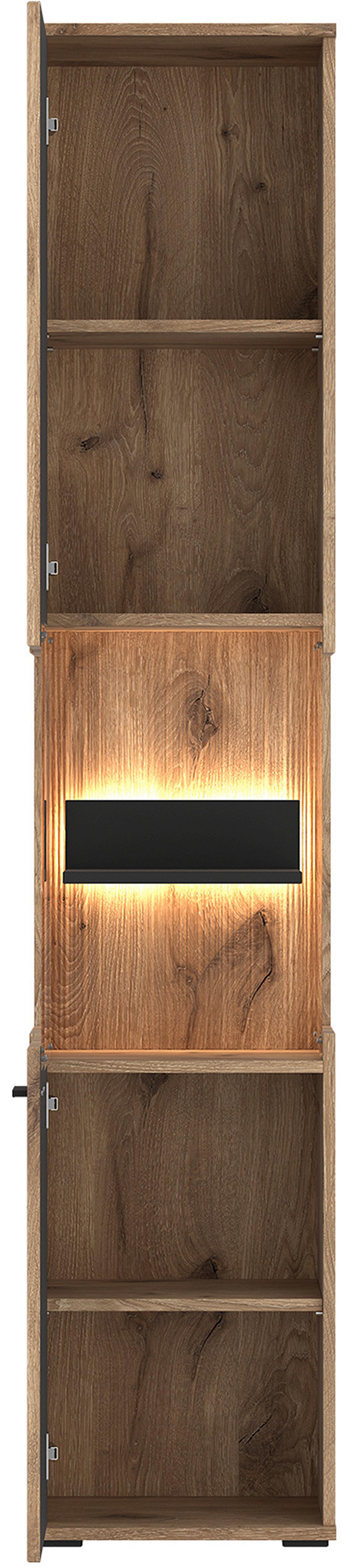 VITRINĂ PARDOO - culoare lemn stejar/antracit, Trend, sticlă/material pe bază de lemn (40/197/37cm) - Modern Living