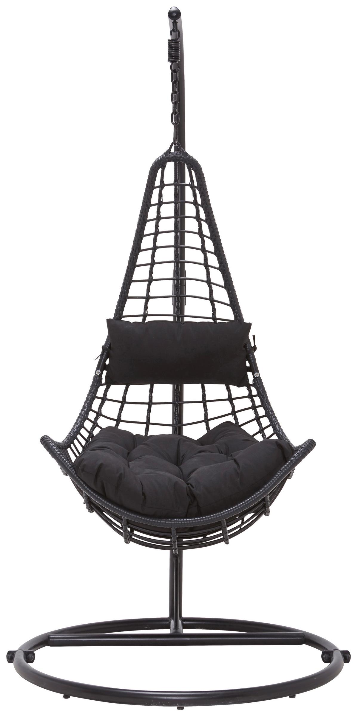 Hängesessel Caitlin in Schwarz mit Auflage - Schwarz, Kunststoff/Textil (110/198/105cm) - Bessagi Garden