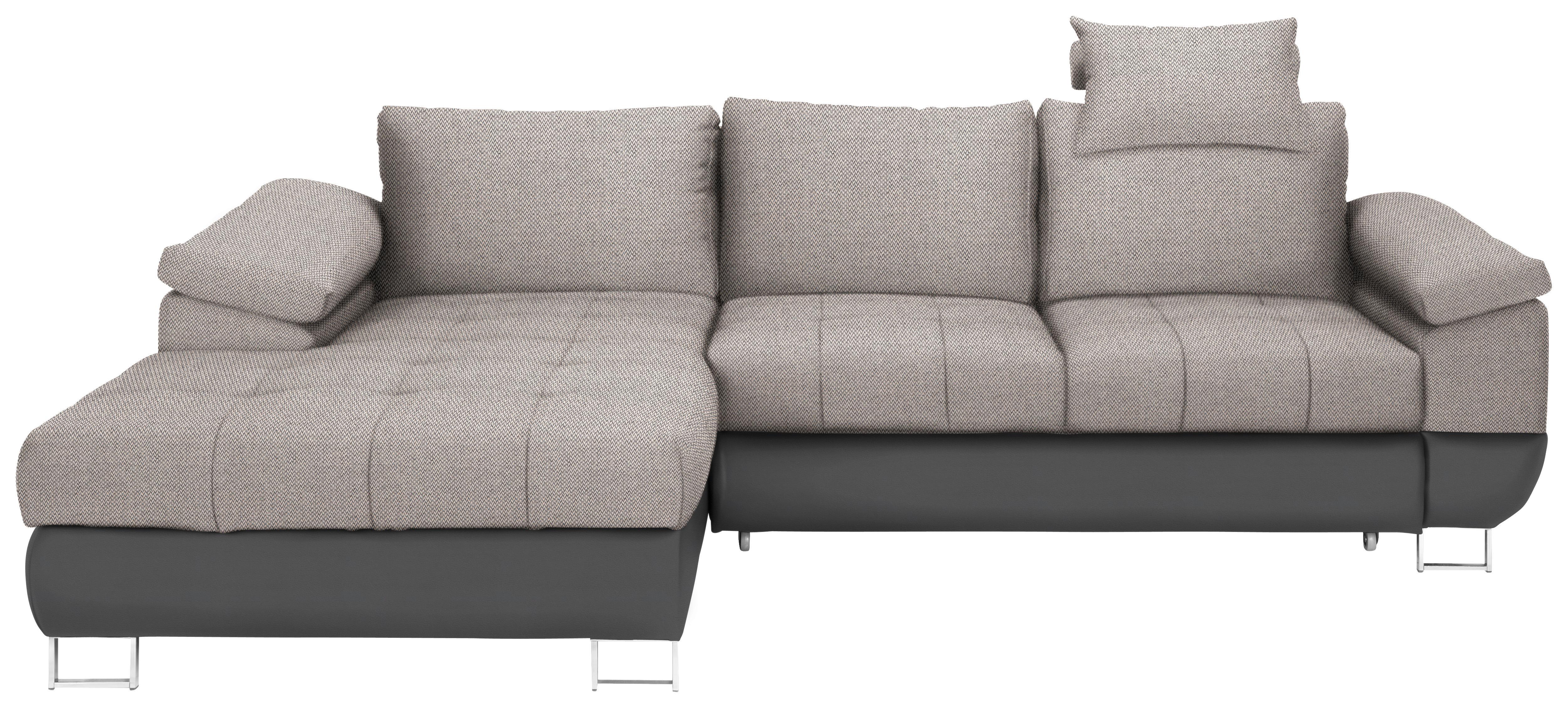 Wohnlandschaft in Grau/Schlamm mit Bettfunkt. - Chromfarben/Schlammfarben, MODERN, Kunststoff/Textil (170/268cm) - Based
