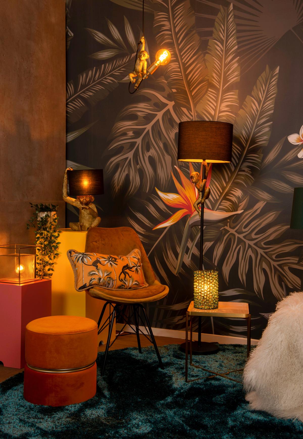 LAMPA STOŁOWA 10502/81/30 EXTRAVAGANZA CHIMP - czarny/kolor złoty, Trend, tworzywo sztuczne/tkanina (30/30/45cm) - Lucide