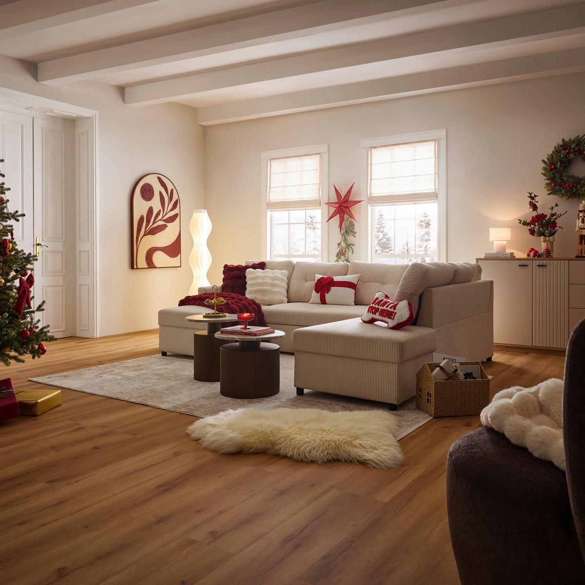 Wohnlandschaft Martina Acv Rechts Pearl - Beige/Schwarz, MODERN, Holz/Holzwerkstoff (146/276/204cm) - Mömax