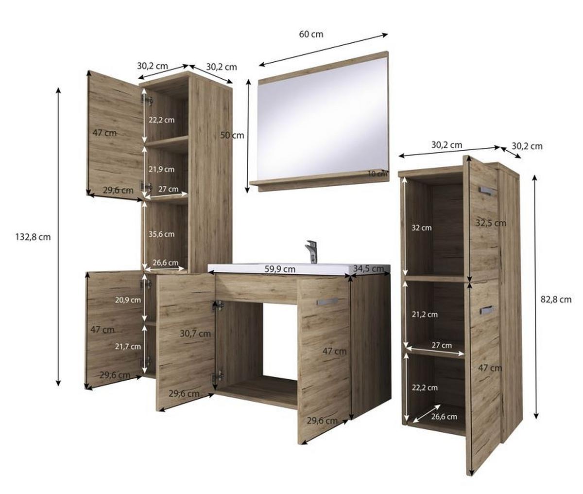 Kopalnica Malo, Črna, 5-Delno - bela/barve grafita, Trendi, kovina/leseni material (120cm) - P & B