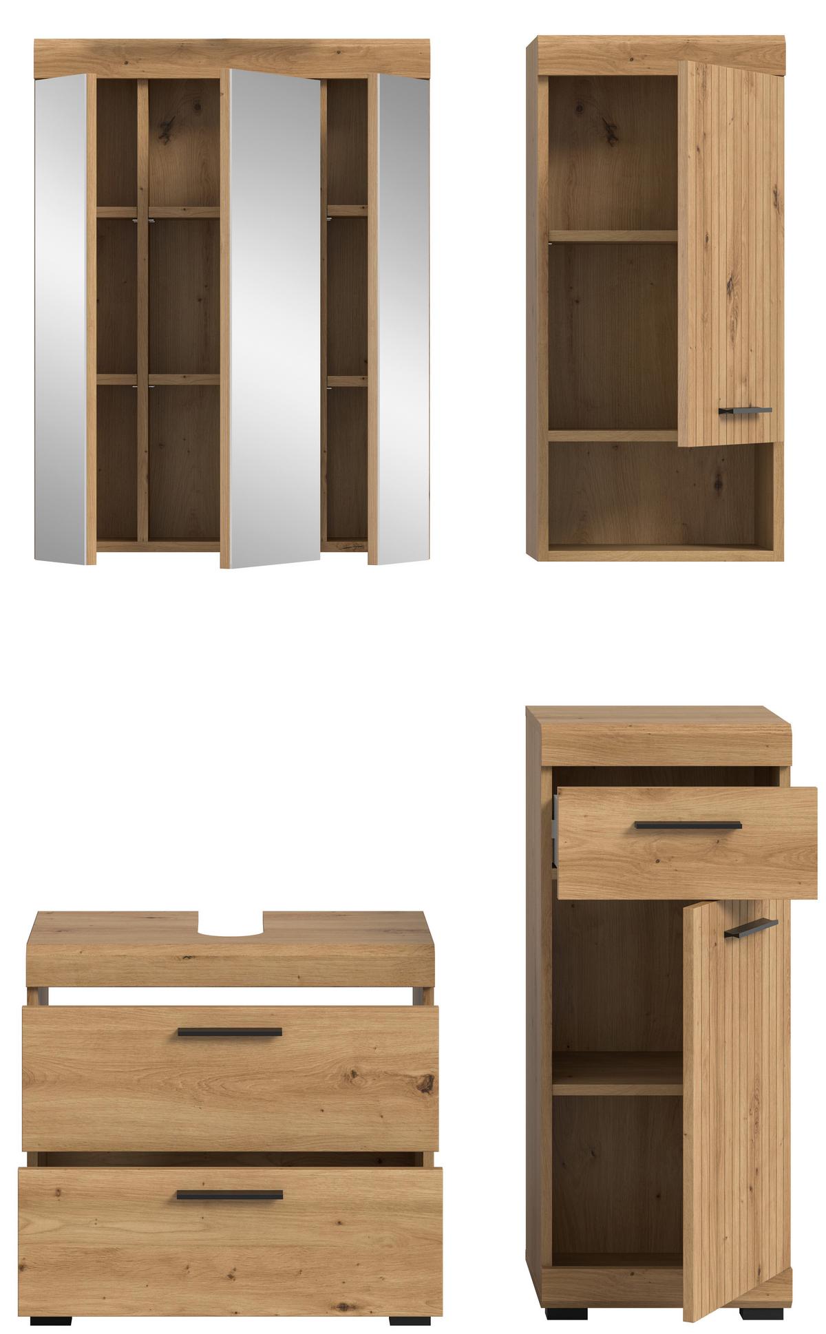 Badezimmer Scout Eiche Artisan 4-teilig - Schwarz/Eiche Artisan, Trend, Glas/Holzwerkstoff (97cm) - MID.YOU