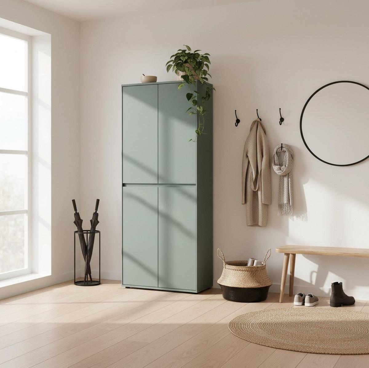 Dulap pentru hol ZAPATO - verde salvie, Design, material pe bază de lemn (75/185,9/35,3cm) - Modern Living