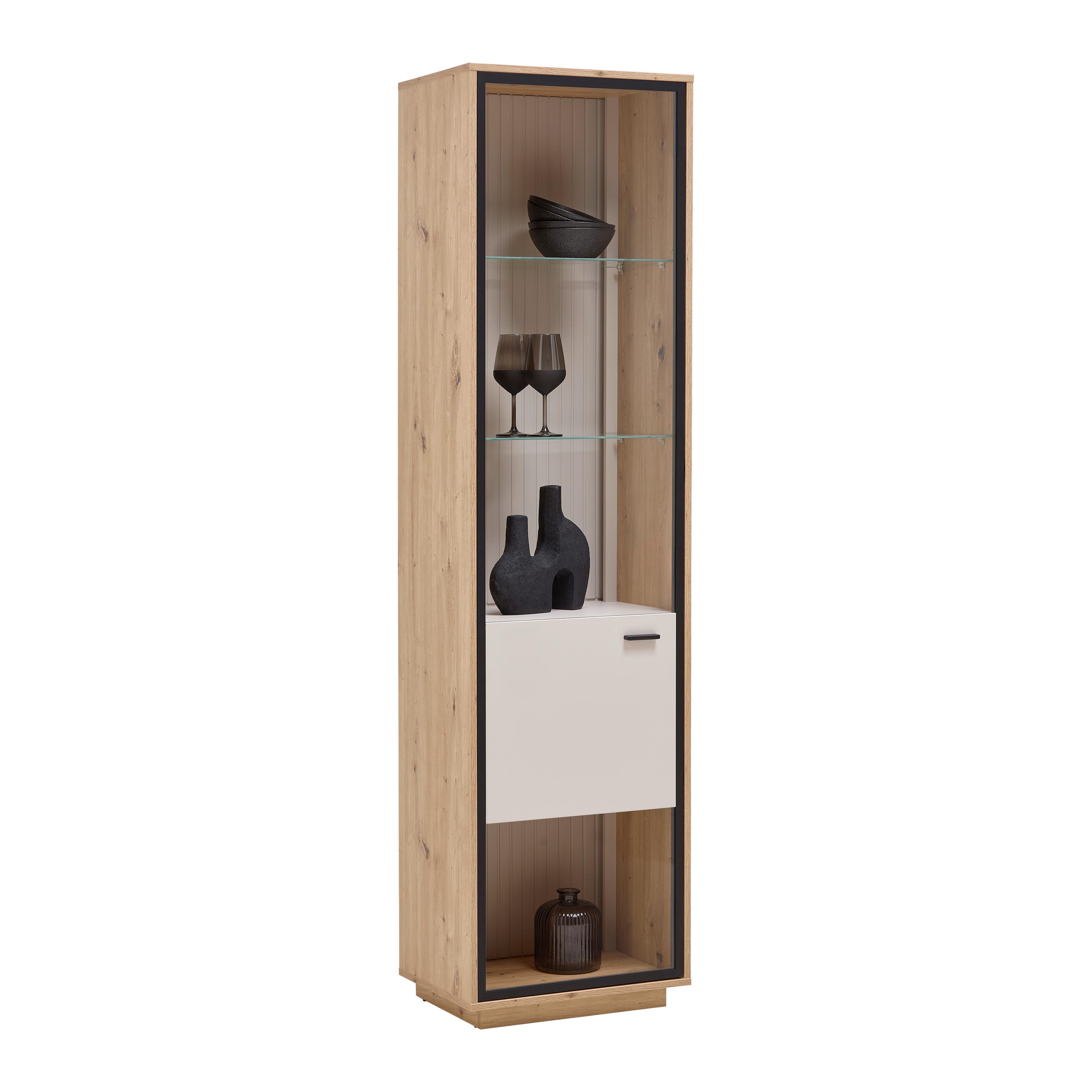 Vitrine Cremona Kaschmir/Eiche Artisan - Kaschmir/Schwarz, MODERN, Glas/Holzwerkstoff (52/200/38cm) - Premium Living