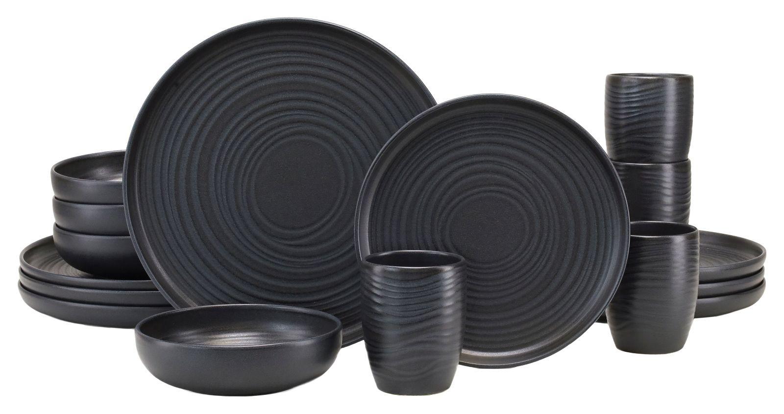 Kombiservice Uno Lava Stone in Schwarz 16-teilig - Anthrazit, MODERN, Keramik - Creatable