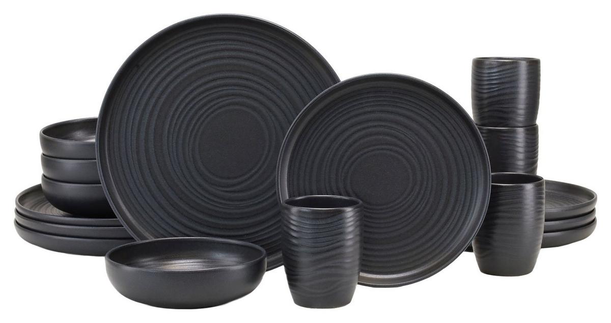 Kombiservice Uno Lava Stone in Schwarz 16-teilig - Anthrazit, MODERN, Keramik - Creatable