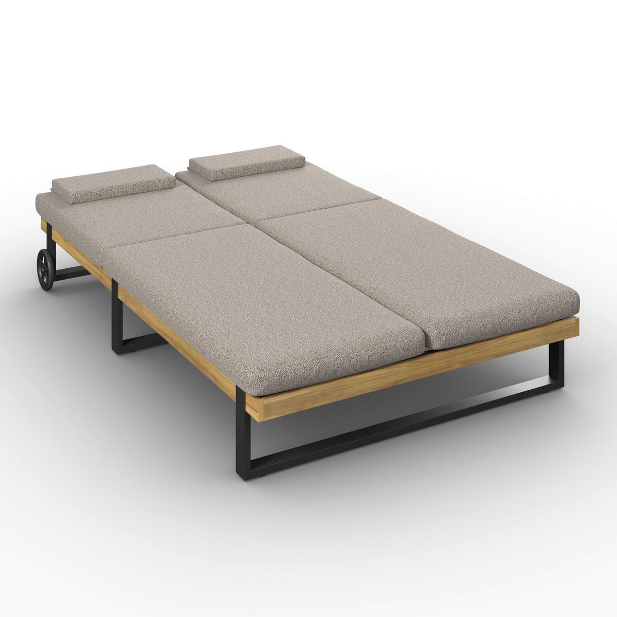 Gartenliege Elenyi grau Metall/Outdoorstoff/Holz - Grau, MODERN, Holz/Textil (130/95/200cm) - Bessagi Garden