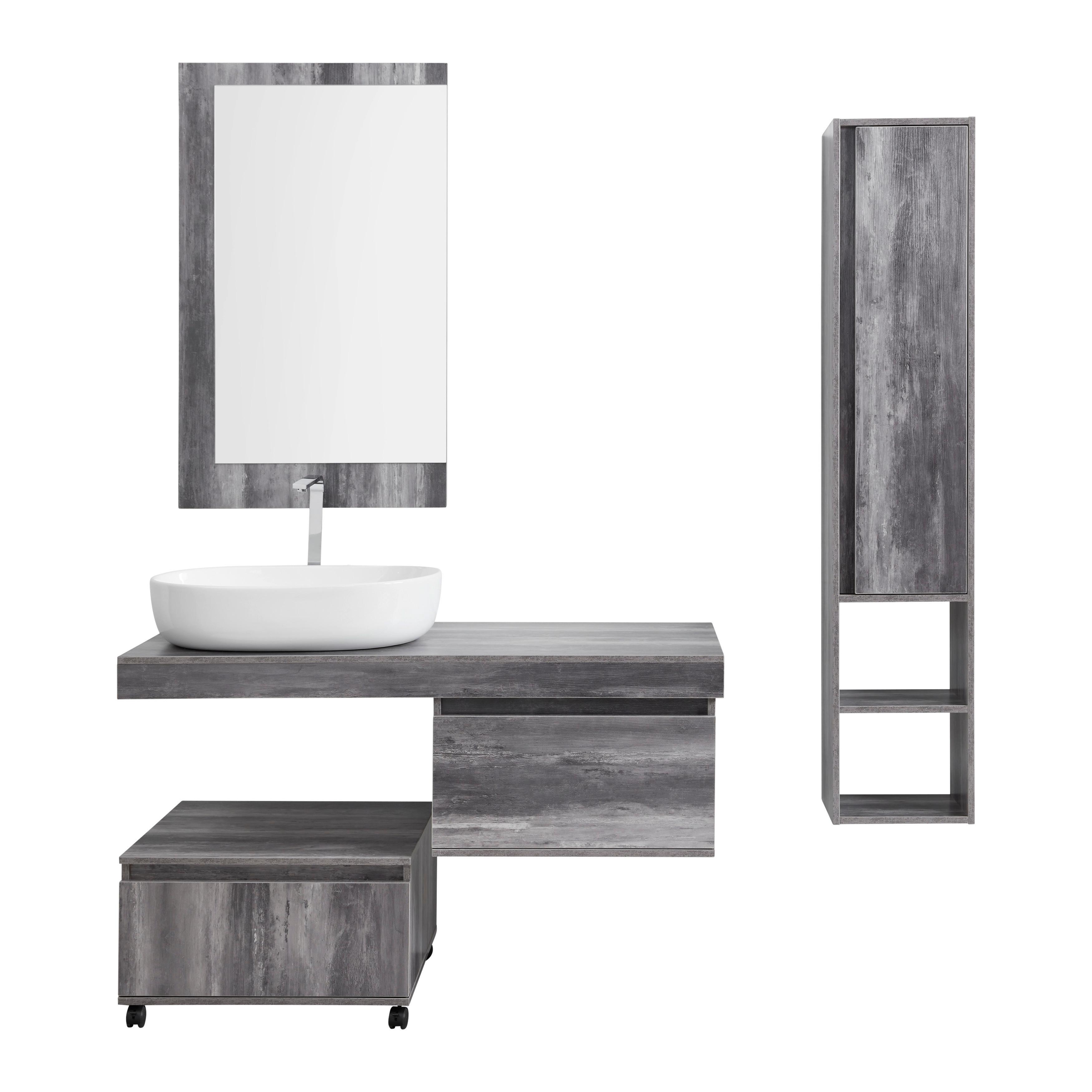 SZAFKA Z UMYWALKĄ JON - kolor naturalny/biały, Modern, materiał drewnopochodny/tworzywo sztuczne - Bessagi Home