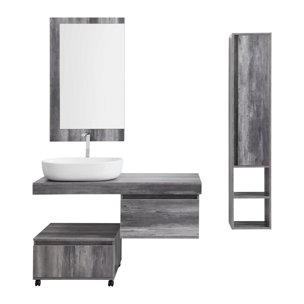 SZAFKA Z UMYWALKĄ JON - kolor naturalny/biały, Modern, materiał drewnopochodny/tworzywo sztuczne - Bessagi Home