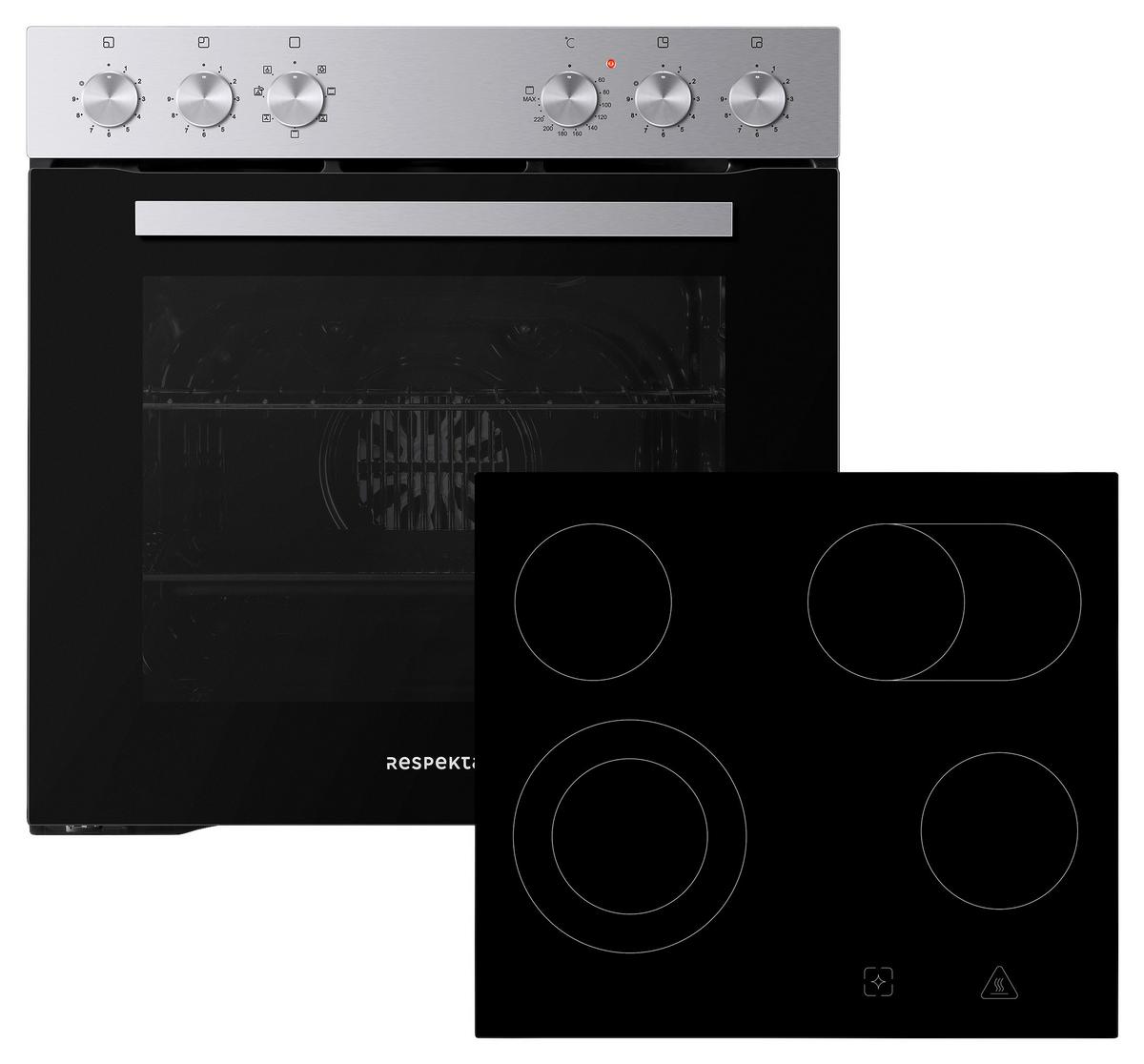 Herdset HS2201-26 Jamie Schwarz/Edelstahlfarben - Edelstahlfarben/Schwarz, Trend, Glas/Kunststoff (59,5/59,5/56,5cm) - Respekta