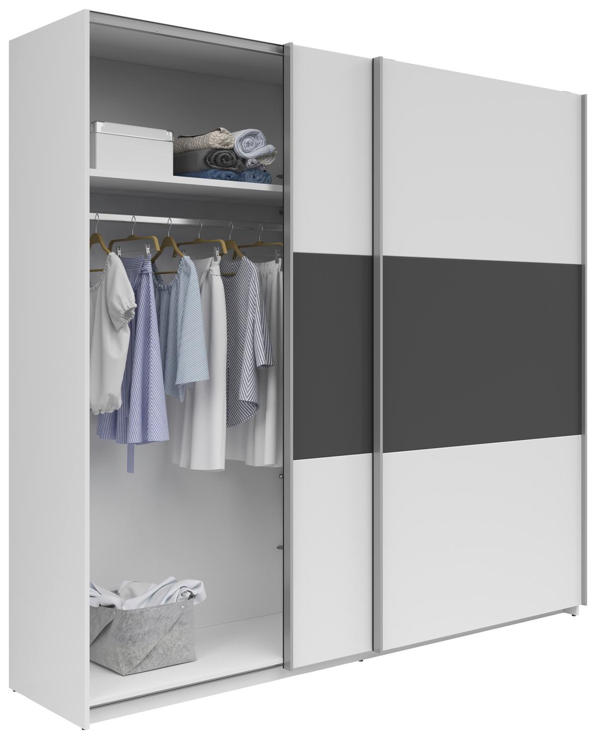 Schwebetürenschrank Saturn in Weiss/Graphitfarben - Weiss/Silberfarben, Konventionell, Holzwerkstoff/Metall (218/210/59cm) - Mömax