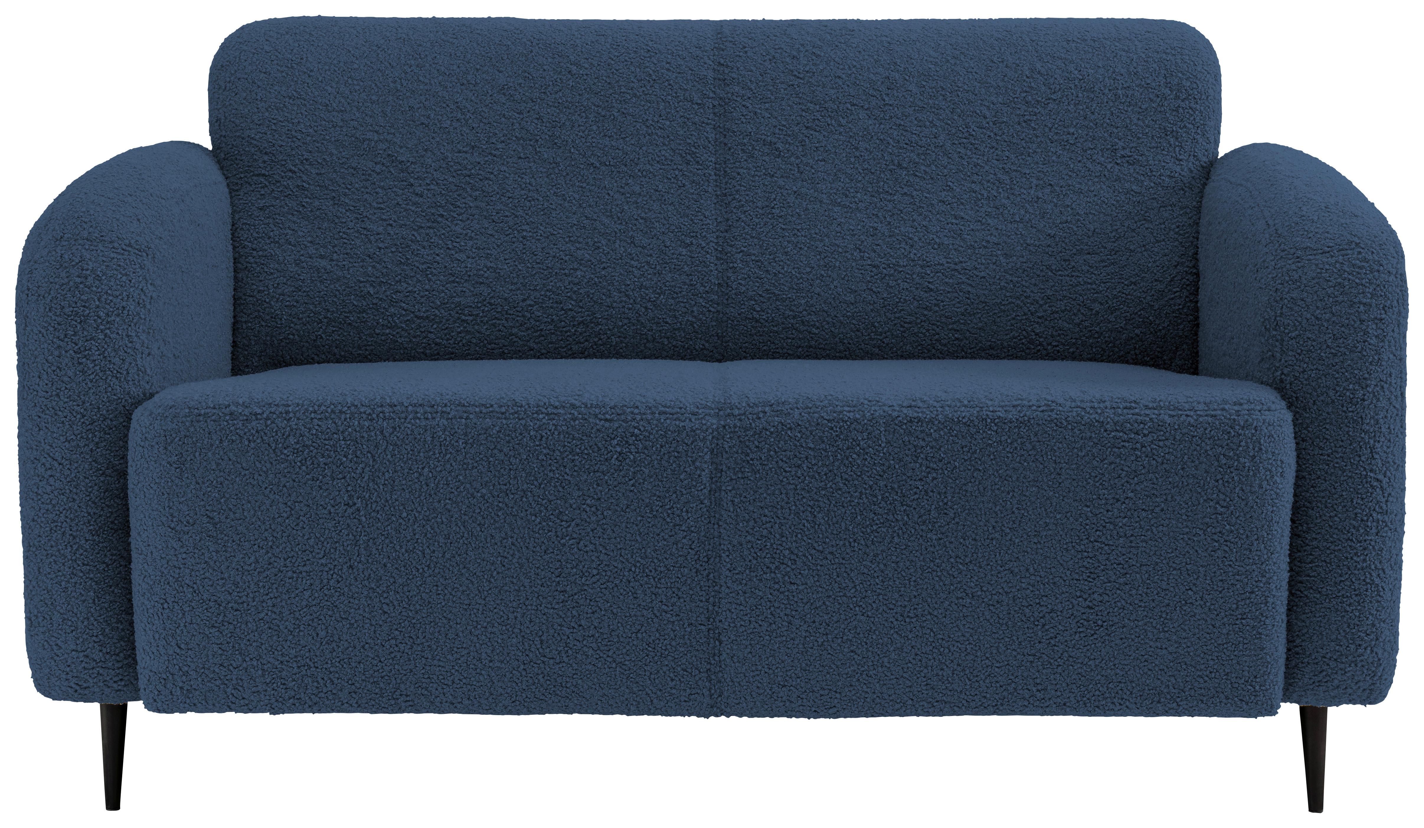 2-Sitzer-Sofa Marone Blau Teddystoff - Blau/Schwarz, MODERN, Textil/Metall (140/76/90cm) - Livetastic