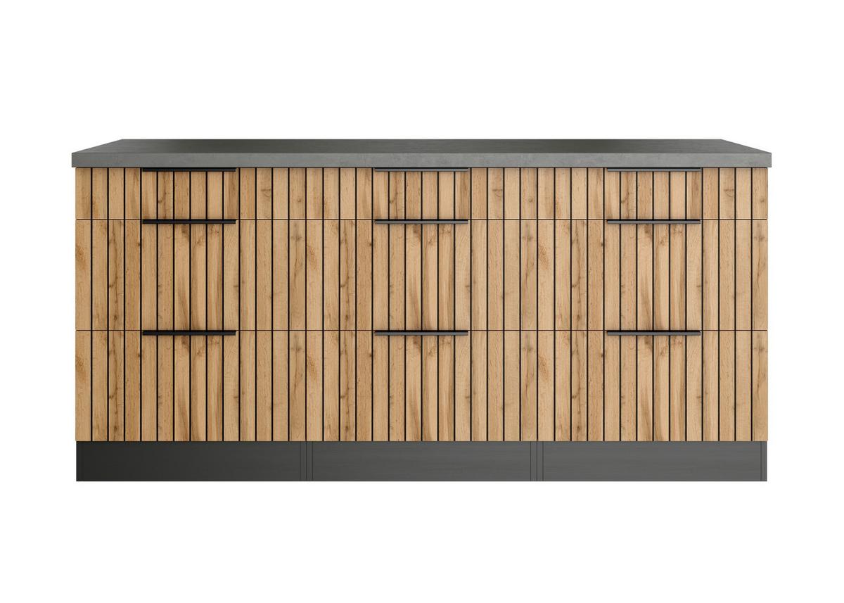 Küchenunterschrank Liverpool Eiche/Graphitfarben - Schieferfarben/Eiche Wotan, Basics, Holzwerkstoff/Metall (180/85/60cm) - Held