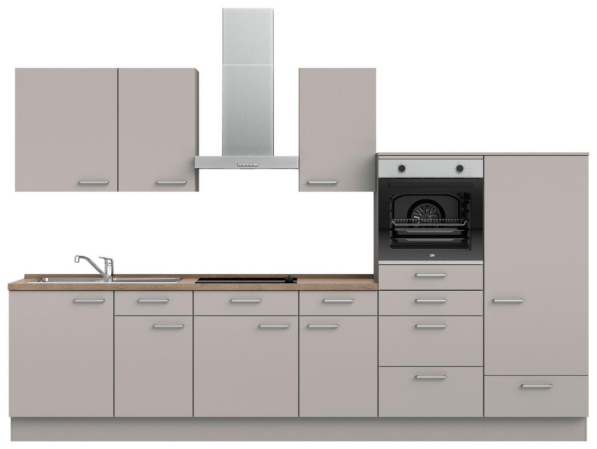 Küchenblock Touch Low m. Geräten Grau - Eiche dunkel/Edelstahlfarben, MODERN, Holzwerkstoff/Metall (330cm) - Nobilia