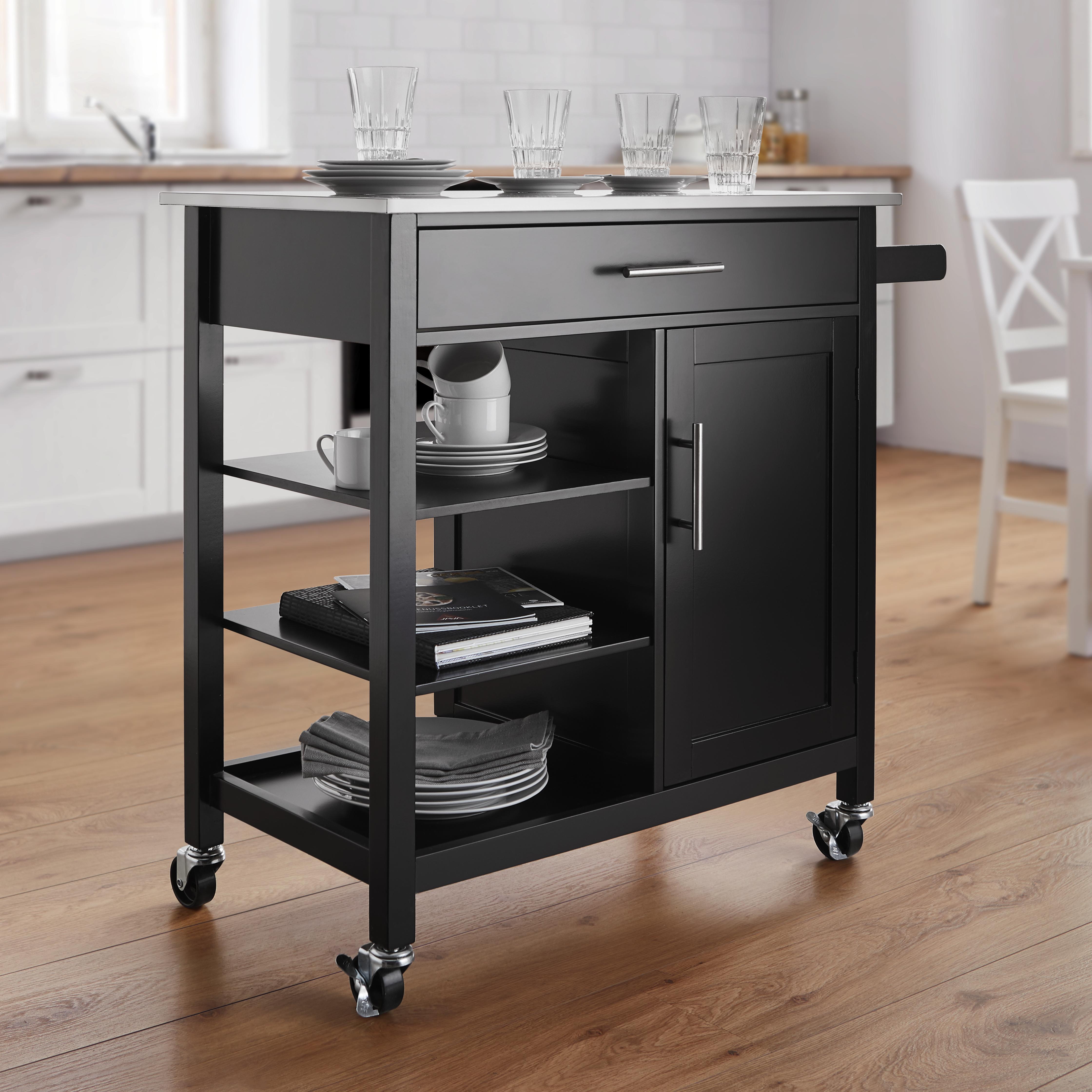 Servierwagen in Schwarz/ Edelstahlfarben 'Damien' - Schwarz, MODERN, Holz/Metall (91,5/88/45cm) - Bessagi Home