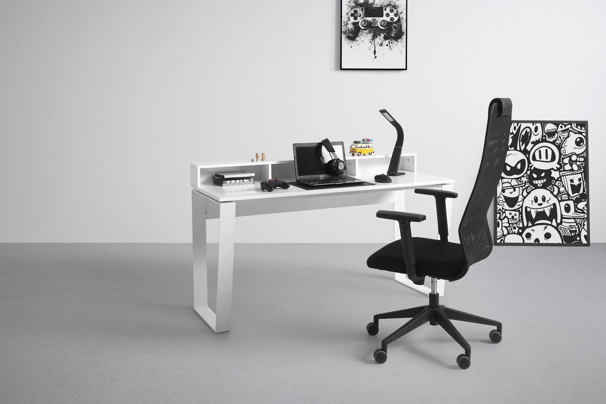 Gaming Miza Check -exklusiv-, Bela - bela, Moderno, kovina/leseni material (140/85/60cm) - Mömax