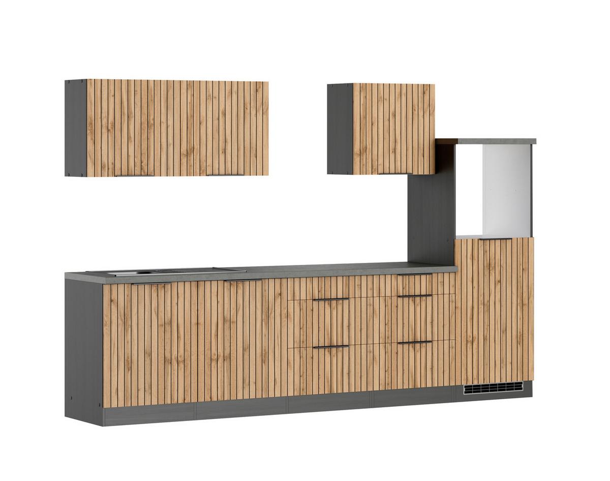 Küchenleerblock Liverpool o. Geräte Graphit/Eichefarben - Schieferfarben/Eiche Wotan, Basics, Holzwerkstoff/Metall (300cm) - Held