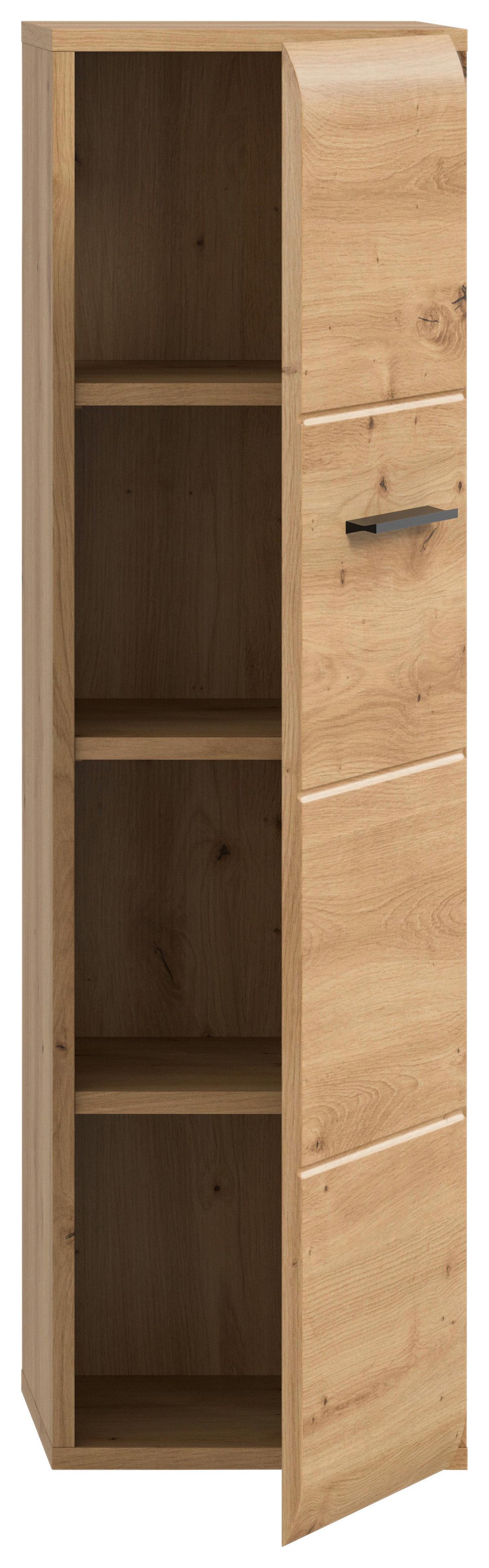 Srednje Visoka Omara Ice, Barva Hrasta - črna/hrast artisan, Basics, umetna masa/leseni material (30/106/30cm) - MID.YOU